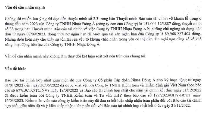 Nhựa Đông Á (DAG) lỗ bán niên kỷ lục sau kiểm toán