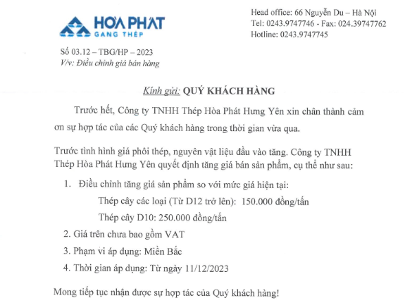 Hòa Phát, Việt Đức bất ngờ báo giá thép xây dựng tăng mạnh, hiệu lực lập tức
