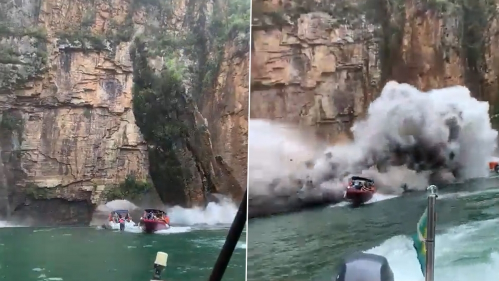Vách núi đá ở khu du lịch đổ sập đè lên nhiều thuyền chở du khách, hàng chục người thương vong, nhiều người bị hất văng khỏi thuyền