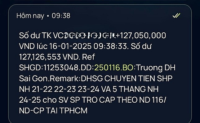 Hàng trăm sinh viên đại học sư phạm tại TP. HCM được nhận 127 triệu đồng vào tài khoản