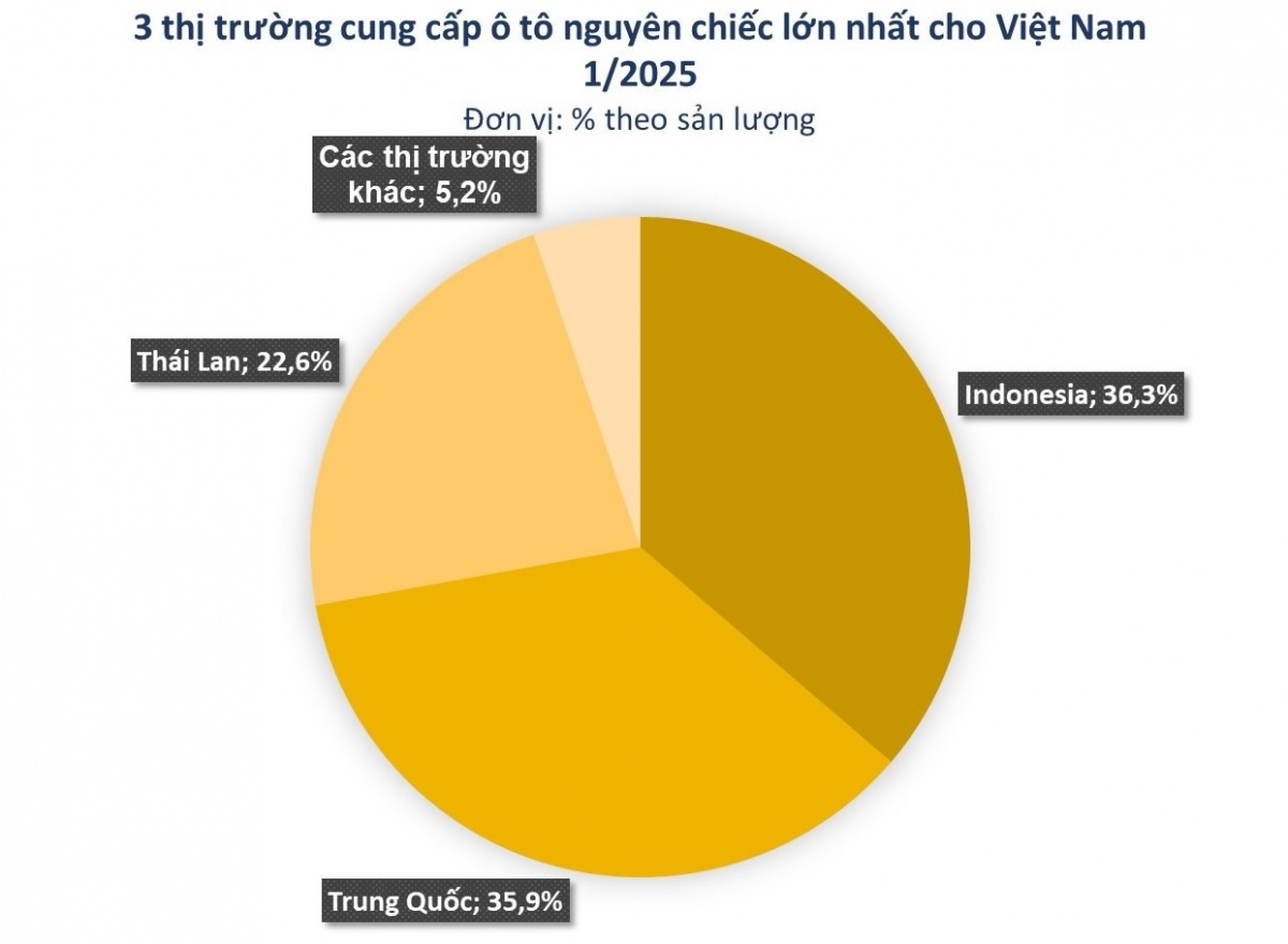 Ô tô Trung Quốc 'áp đảo' Thái Lan, vươn lên top 2 tại thị trường Việt Nam tháng 1/2025