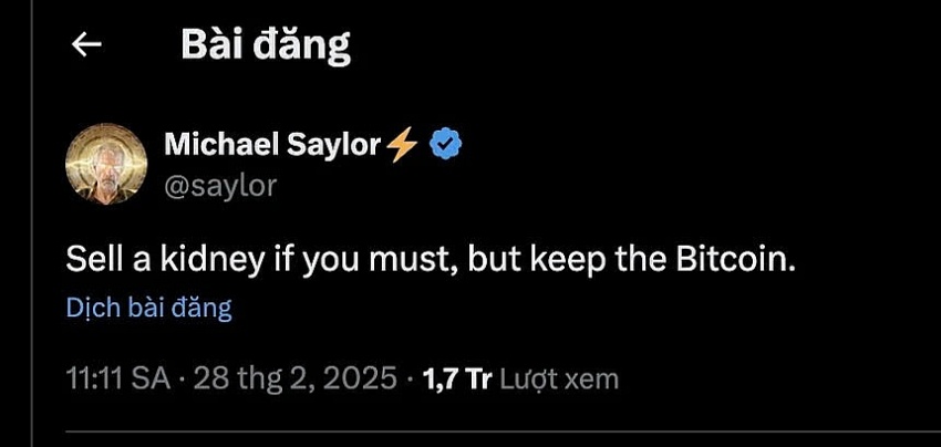 Chủ tịch công ty nắm giữ nhiều Bitcoin nhất thế giới: ‘Bán thận cũng được, nhưng đừng bán Bitcoin’