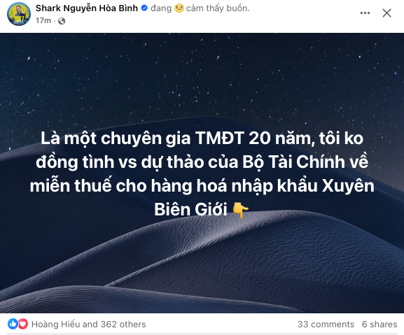 Shark Bình: Tôi không đồng tình với dự thảo của Bộ Tài Chính về miễn thuế cho hàng hoá nhập khẩu xuyên biên giới