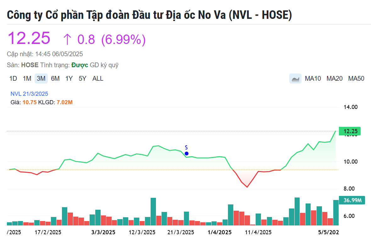Cổ phiếu NVL tăng hơn 50% trong chưa đầy 1 tháng dù Novaland báo lỗ 476 tỷ quý đầu năm