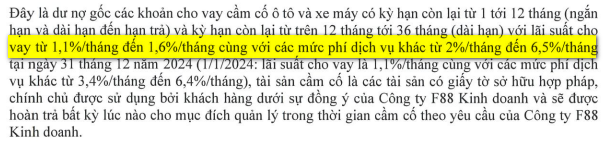 F88 vay quỹ ngoại 15%/năm, thu khách cầm đồ cao nhất tới 8%/tháng