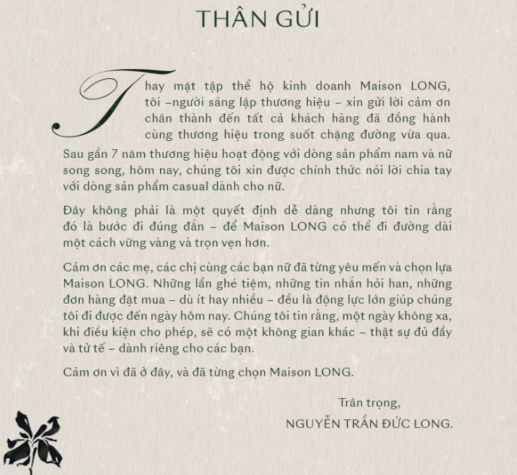 Một thương hiệu thời trang Việt vừa lặng lẽ nói lời chia tay sau 7 năm đồng hành cùng khách hàng