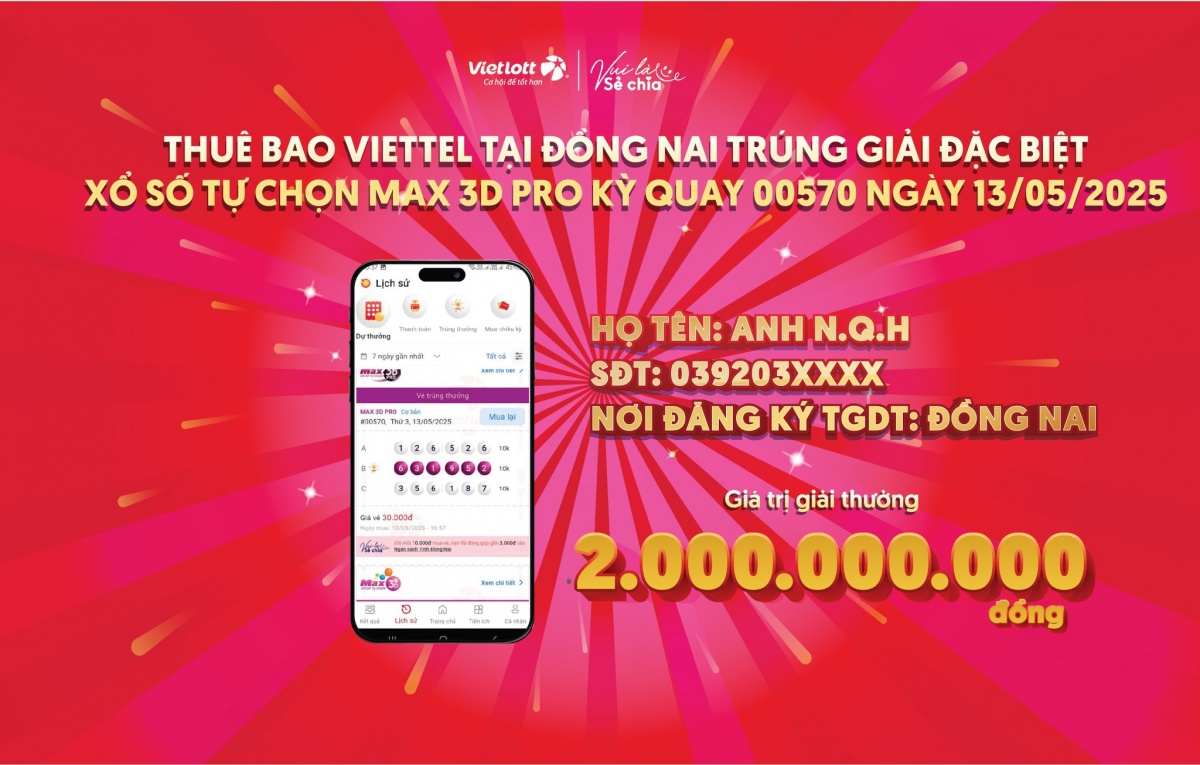 Chơi ngẫu nhiên, người đàn ông tại Đồng Nai trúng giải đặc biệt xổ số của Vietlott trị giá 2 tỷ đồng