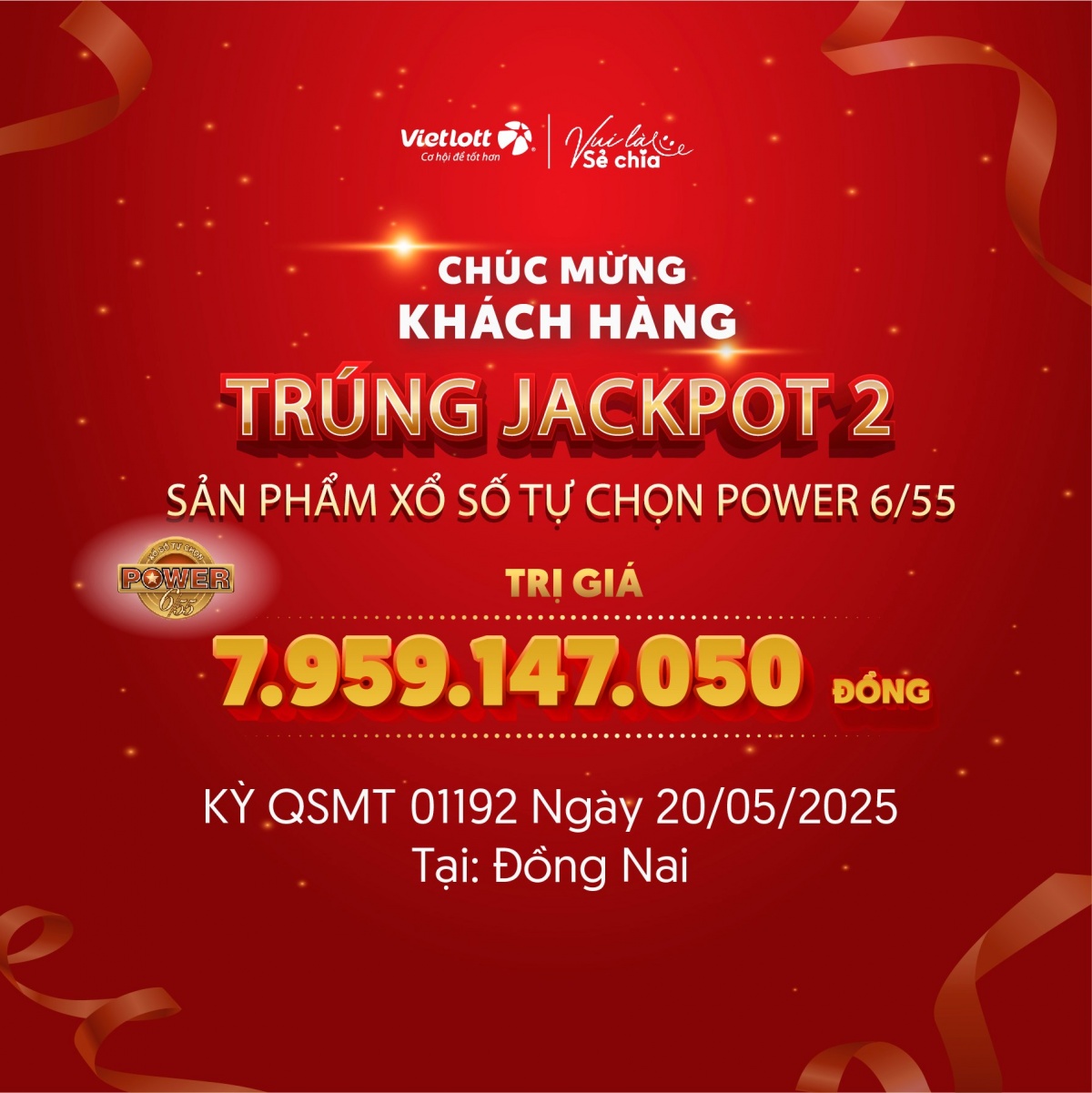 Một khách hàng đổi đời nhờ trúng giải Jackpot 2 trị giá gần 8 tỷ đồng của Vietlott