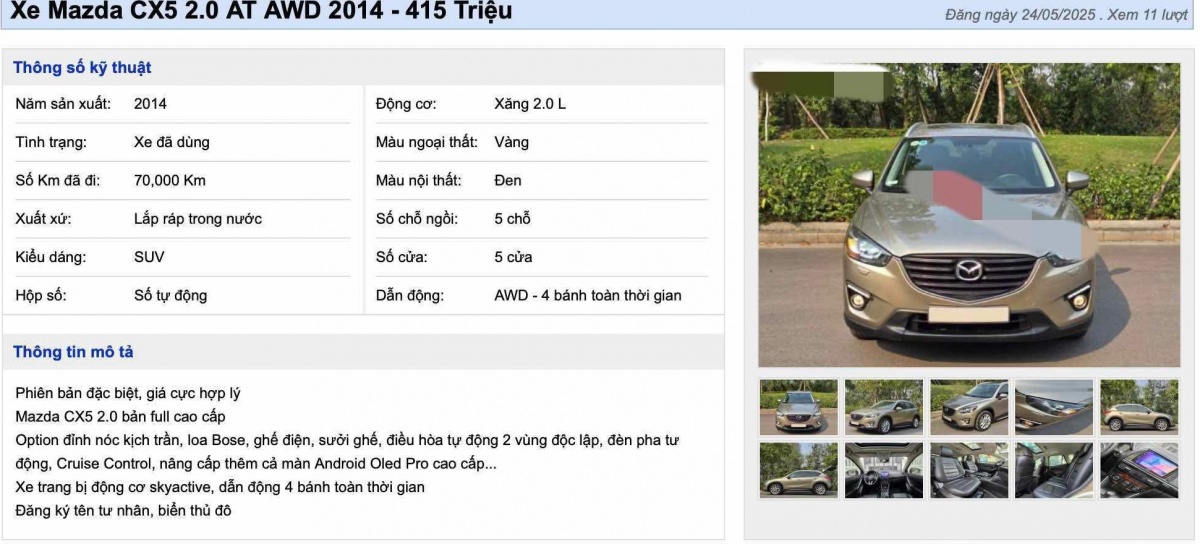 Mazda CX-5 2.0 AWD được rao bán với giá 415 triệu đồng, chủ xe tuyên bố về tình hình chiếc xe