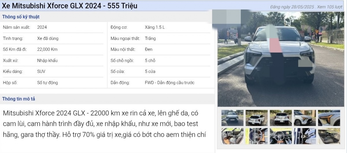Mitsubishi Xforce GLX 2024 lên sàn xe cũ sau 22.000km, chủ xe ra giá cùng tuyên bố thẳng về chiếc xe