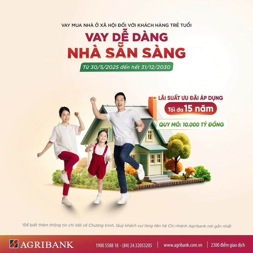 Agribank dành 10.000 tỷ đồng cho người trẻ vay mua nhà ở xã hội, lãi suất ưu đãi lên tới 15 năm