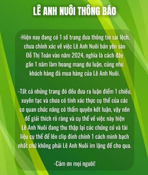 Trái với sự im lặng của Lê Anh Nuôi, bác sĩ Cung phản hồi về nghi vấn bán yến giả giá 10.000 đồng/hũ.