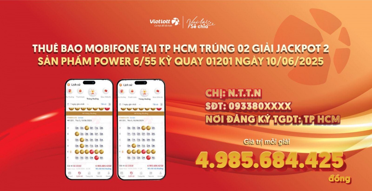 Chơi Vietlott 'cho vui', người phụ nữ tại TP. HCM bất ngờ trúng 2 giải độc đắc gần 10 tỷ đồng
