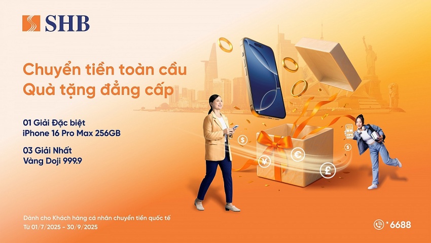 SHB trao tay iPhone 16 Pro Max và vàng 999.9 cho khách chuyển tiền quốc tế