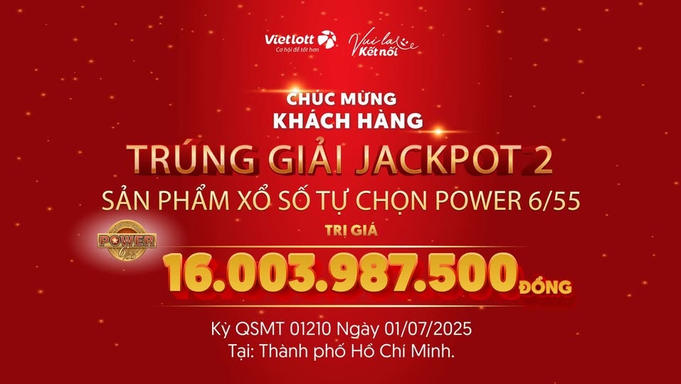 Vietlott thông báo có người chơi trúng giải độc đắc hơn 16 tỷ đồng