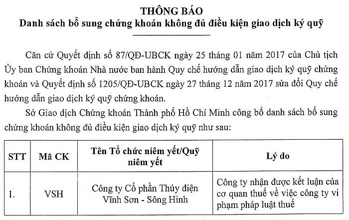 Thêm 3 cổ phiếu bị cắt margin