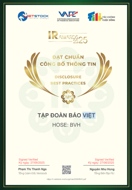 Bảo Việt - doanh nghiệp duy nhất trong ngành bảo hiểm được vinh danh liên tiếp trong “Danh sách 50 công ty niêm yết tốt nhất Việt Nam” (2013-2025)