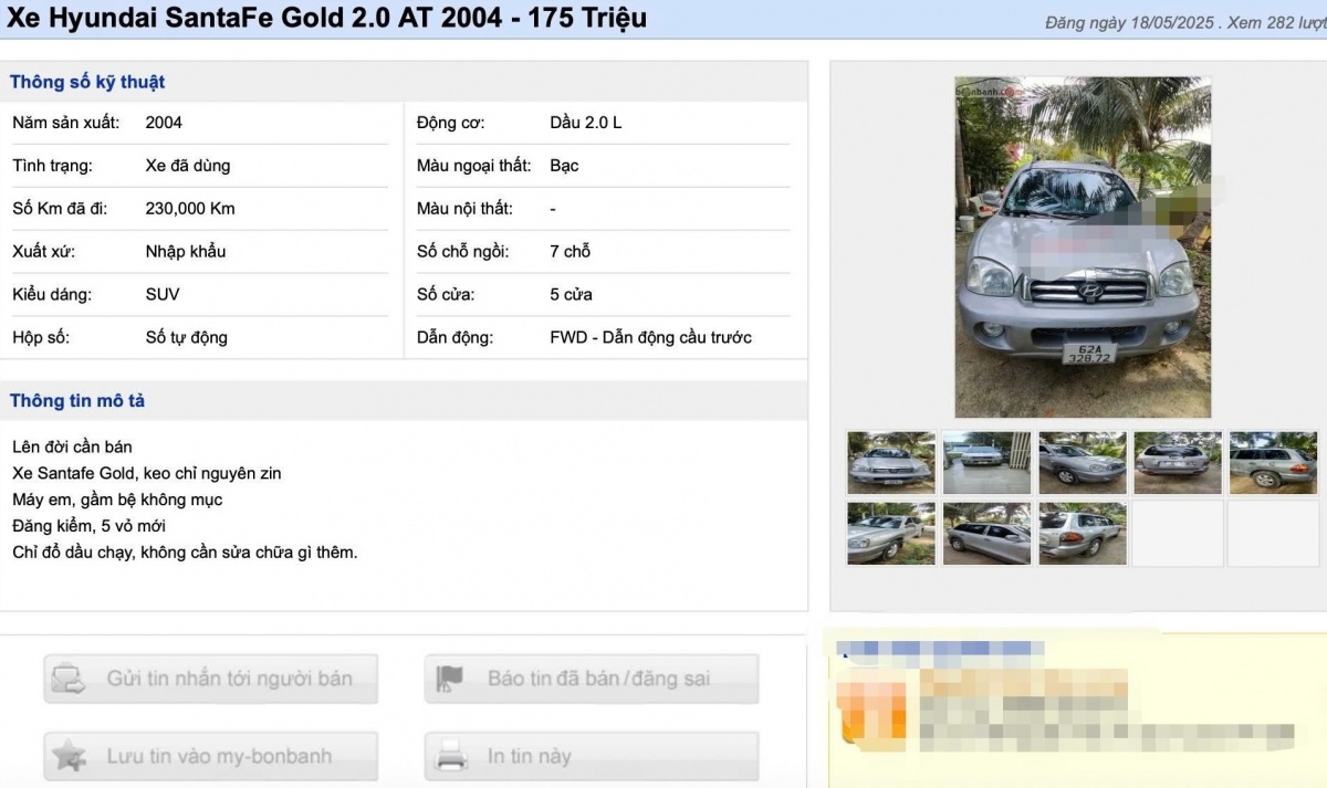 Hyundai SantaFe Gold 2.0 AT lên sàn xe cũ với giá chỉ 175 triệu đồng, chủ xe đưa ra cam kết thẳng ‘vẫn còn zin’ keo chỉ