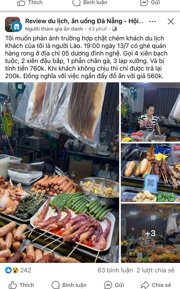 Du khách Lào tố bị 'chặt chém' ăn 10 xiên nướng giá 760.000 đồng tại Đà Nẵng