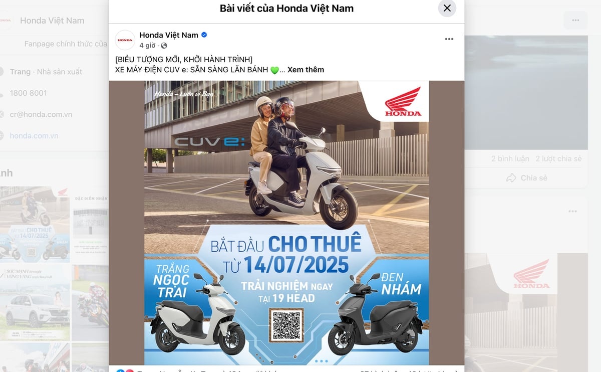 Honda Việt Nam sẽ cho thuê xe máy điện CUV e từ 14/7, giá chỉ 1,47 triệu đồng/tháng