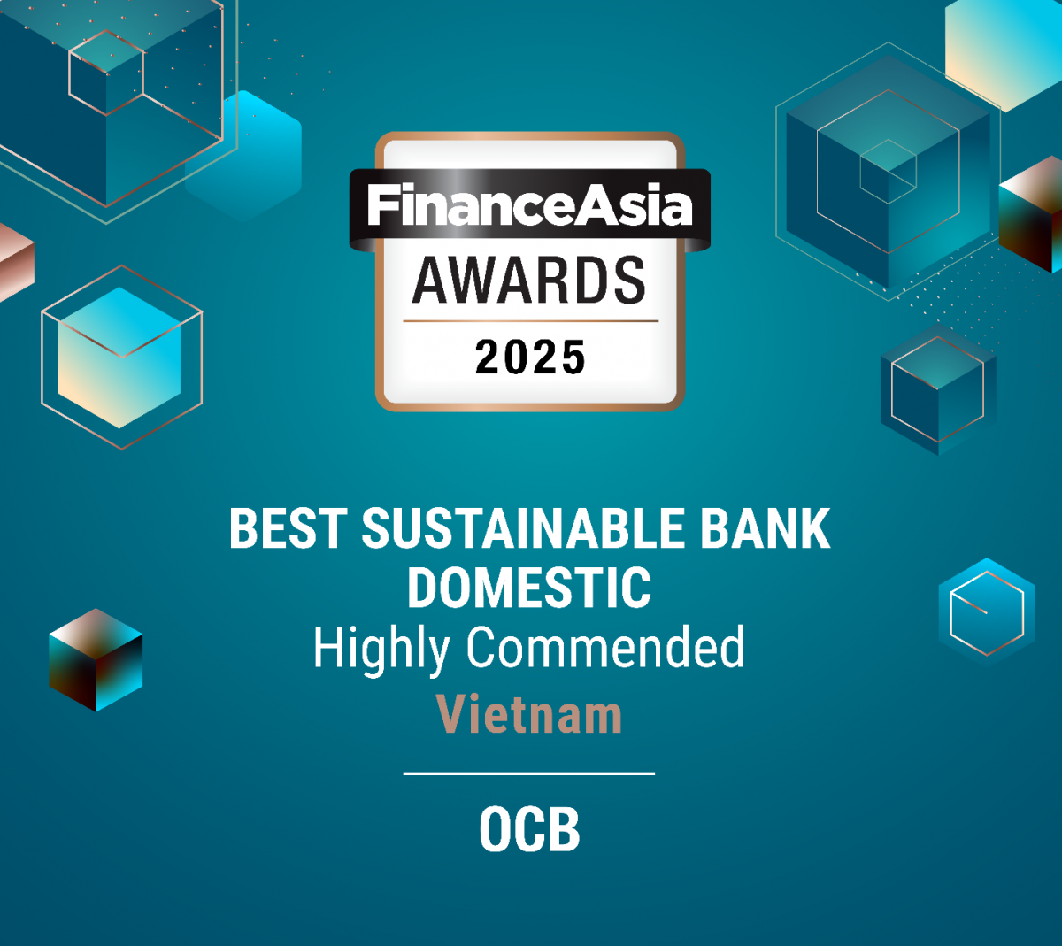 OCB khẳng định dấu ấn tại FinanceAsia Awards 2025 với giải thưởng Ngân hàng Bền vững Xuất sắc