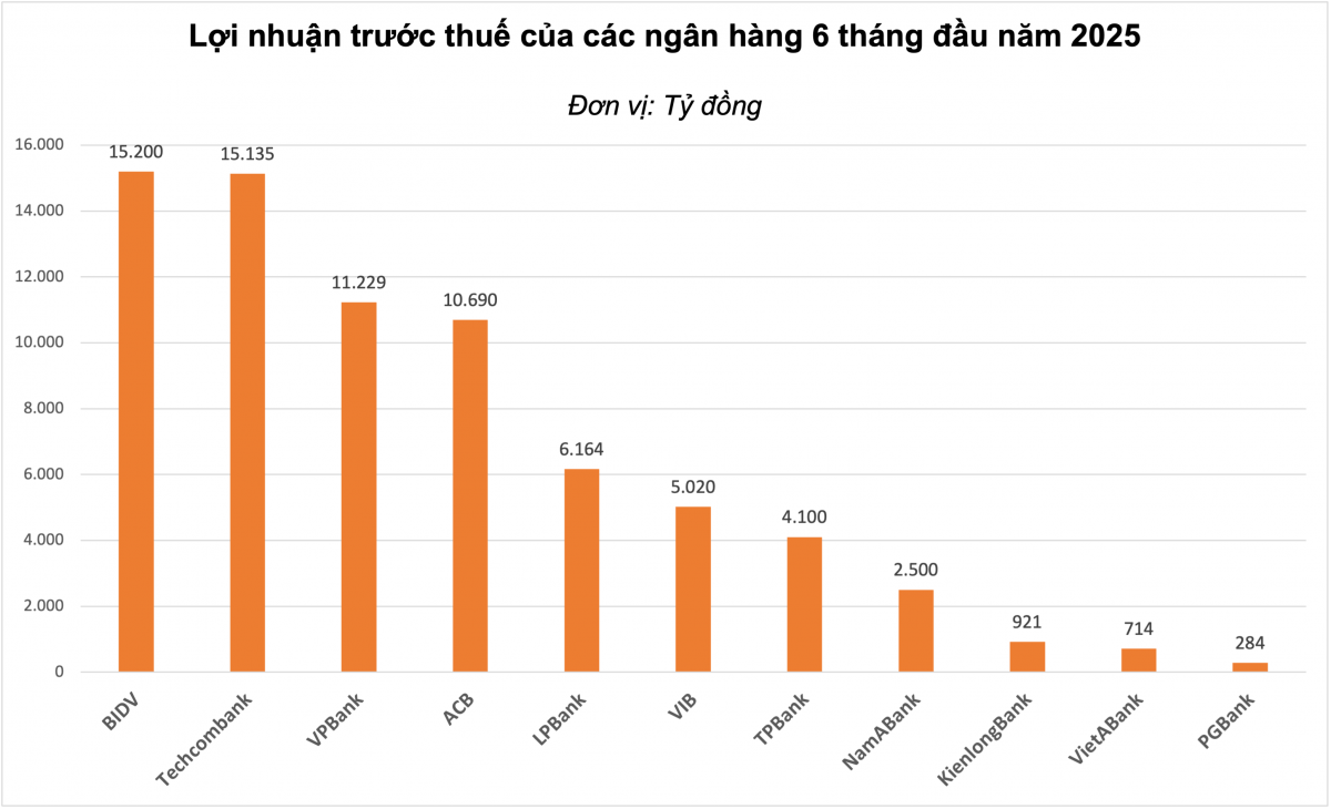 Cập nhật KQKD ngân hàng 6 tháng đầu năm 2025: BIDV tạm dẫn đầu lợi nhuận, VIB ghi dấu ấn với ‘Siêu lợi suất’