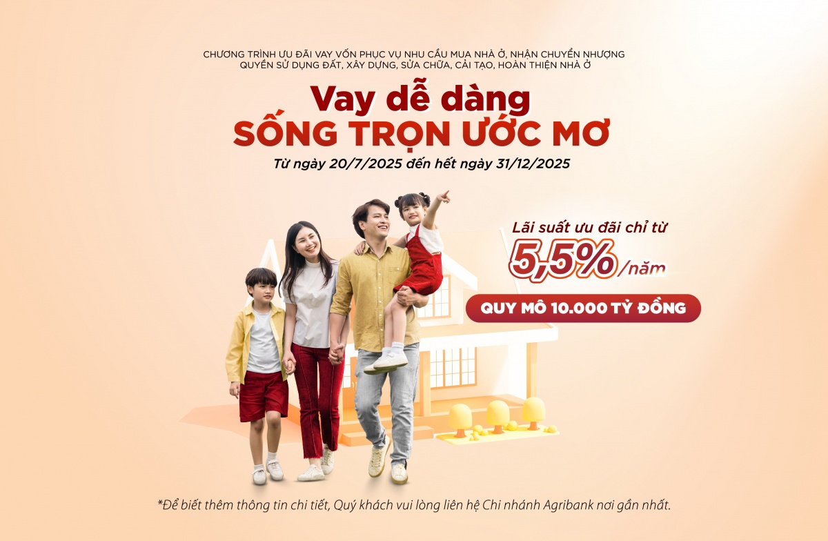 Agribank tung gói vay ưu đãi 10.000 tỷ đồng cho khách hàng cá nhân mua nhà
