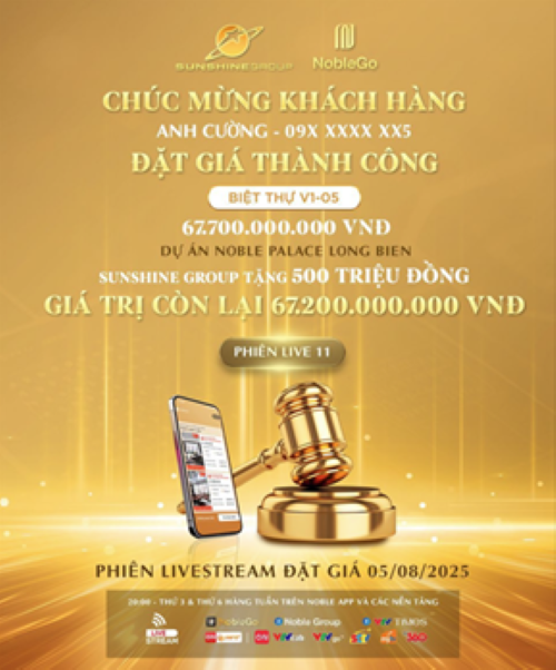 Lần đầu tiên biệt thự hàng hiệu gần 70 tỷ được đặt giá thành công trên livestream của Sunshine Group