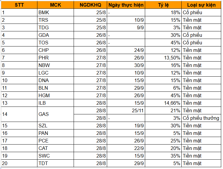 Lịch chốt quyền cổ tức tuần từ 25–29/8: Tâm điểm một doanh nghiệp VN30 chi 4.920 tỷ đồng tiền mặt