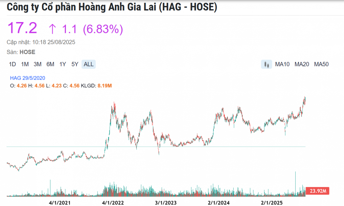 Hoàng Anh Gia Lai xóa lỗ lũy kế, cổ phiếu HAG lập đỉnh 10 năm, khối tài sản của bầu Đức đạt 5.200 tỷ