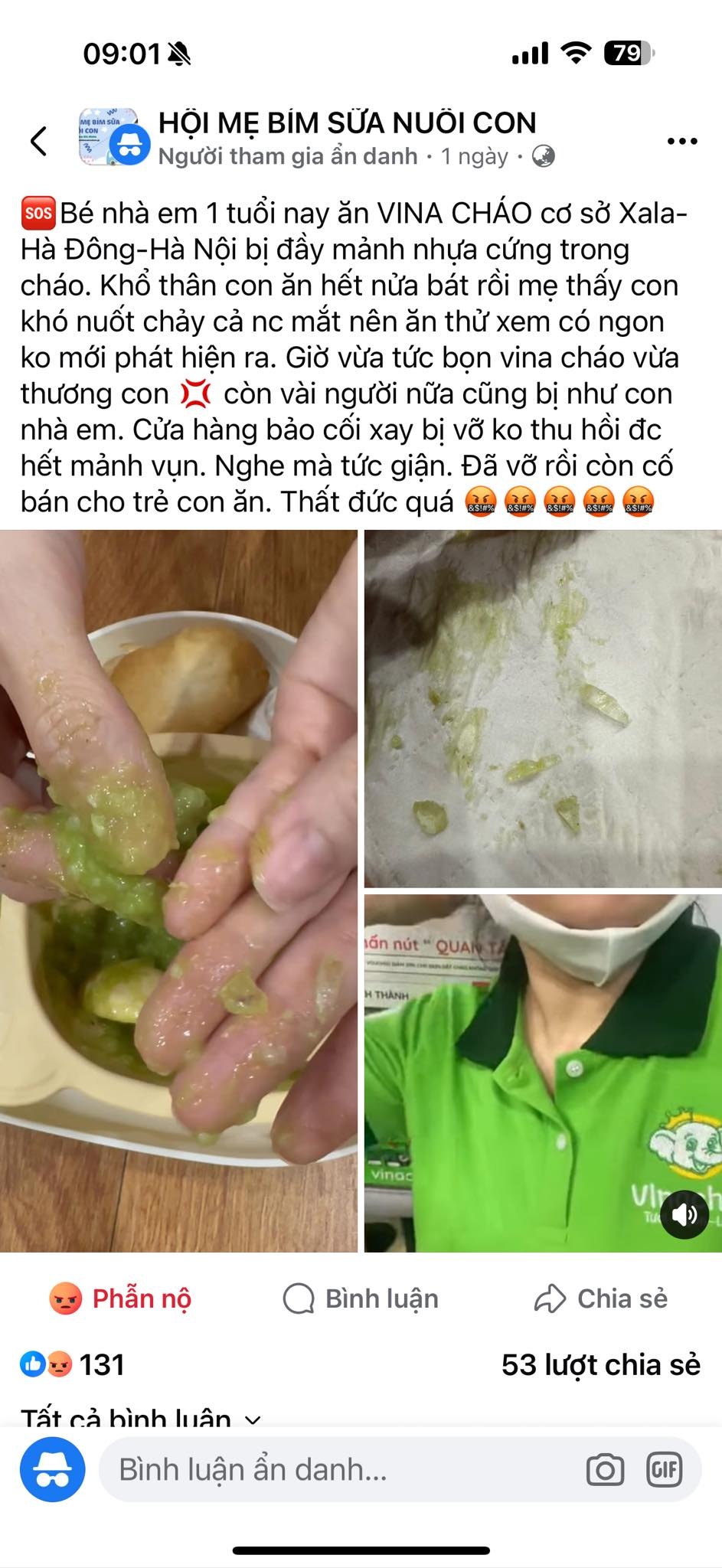 Bé ăn mà chảy nước mắt mẹ tá hoả khi thấy nhiều mảnh nhựa lẫn trong cháo, đại diện hãng giải thích 'cối xay bị vỡ, không thể thu hồi hết mảnh vụn'