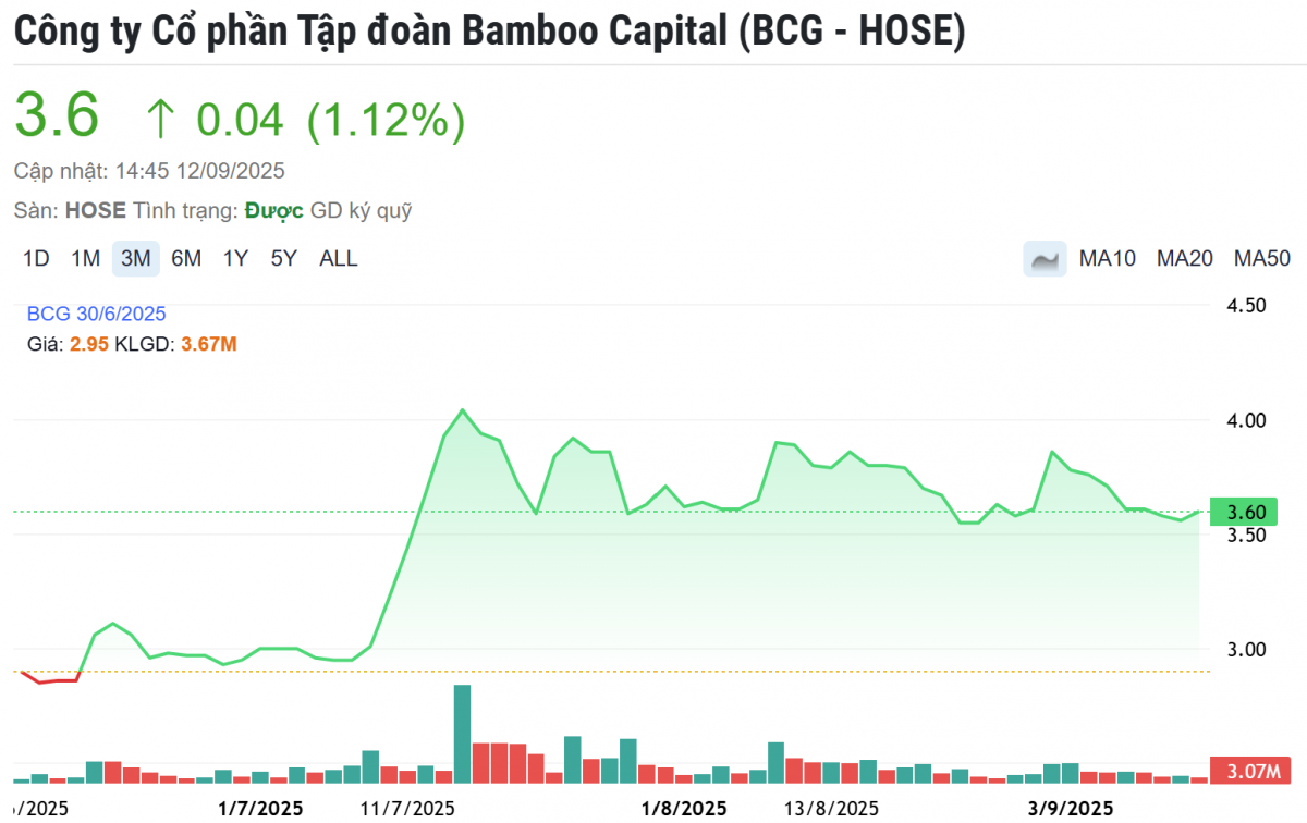 Thị giá bật tăng gần 30% từ đáy, lãnh đạo Bamboo Capital (BCG) rút toàn bộ vốn