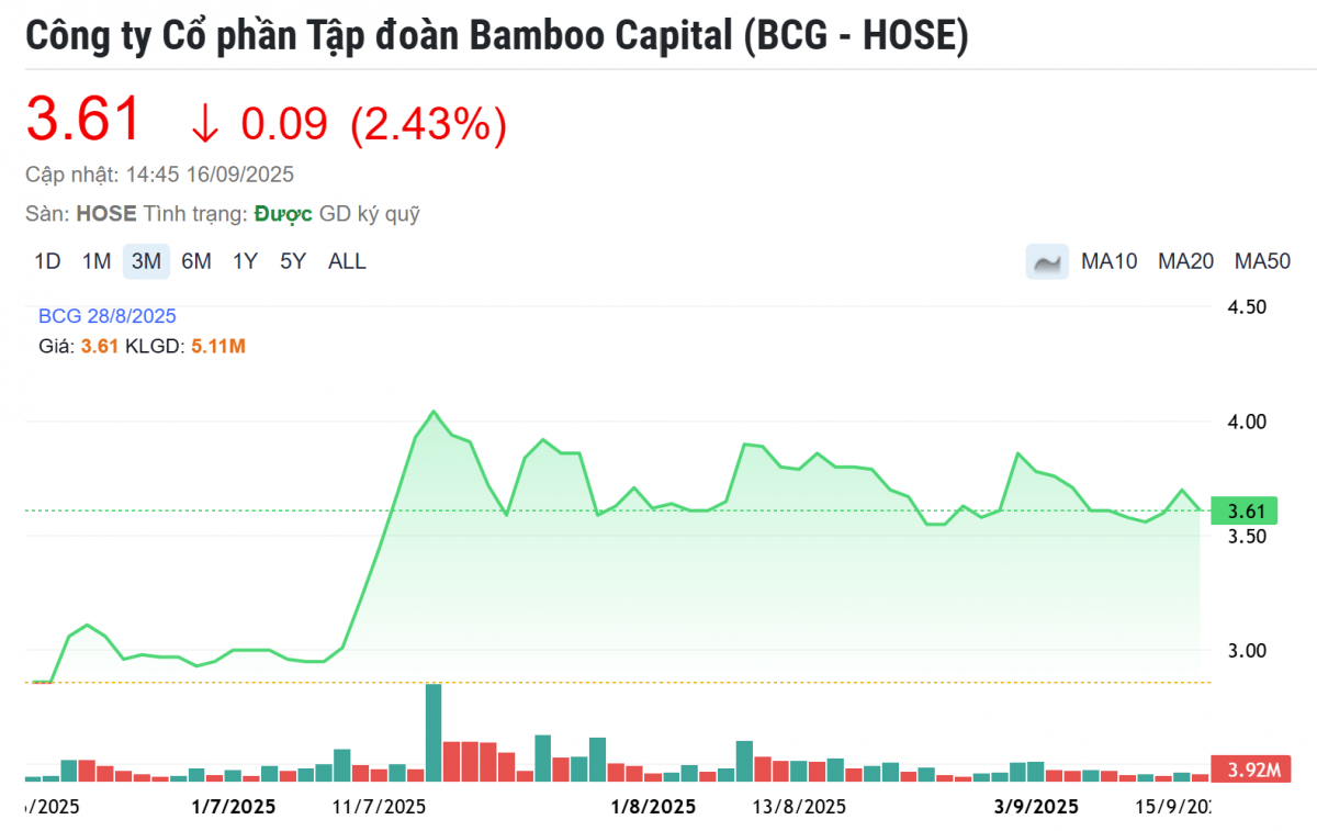 Cổ phiếu nhóm Bamboo Capital (BCG) bị treo cảnh báo kép